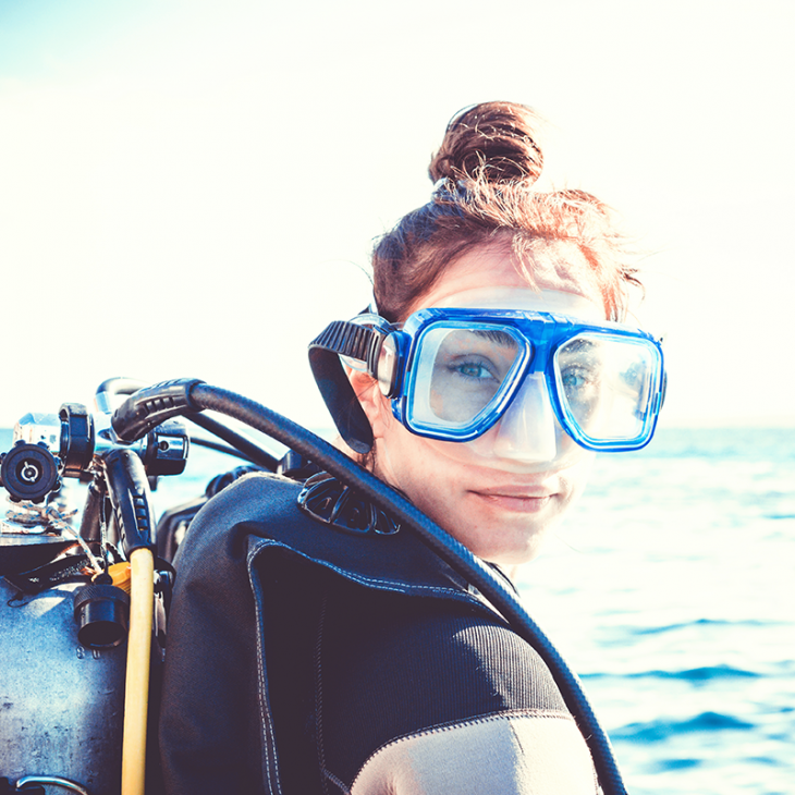 Scuba diving student about to go for a dive
