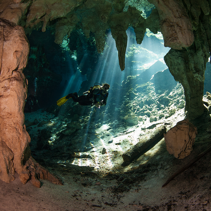 diver in the cenote Cavern area