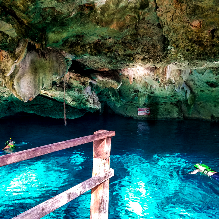 The entrance to Cenote Dos Ojos is used by snorkelers beginning their experience.
